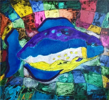 Pintura titulada "Fish painting. Colo…" por Iryna Sapsai, Obra de arte original, Acrílico