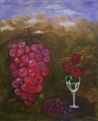 Painting titled "Still life with gra…" by Iryna Sapsai, Original Artwork, Oil