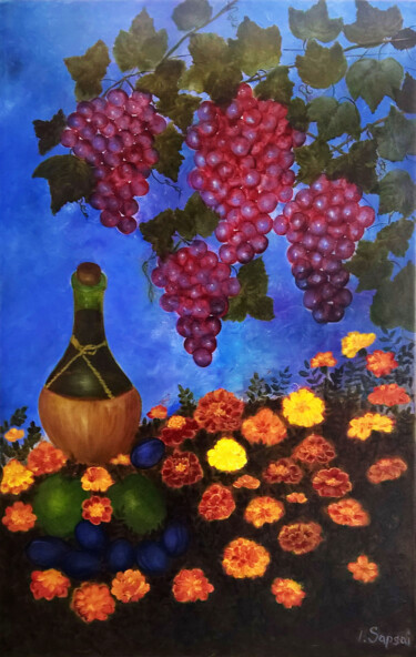 Schilderij getiteld "Still life with fru…" door Iryna Sapsai, Origineel Kunstwerk, Olie