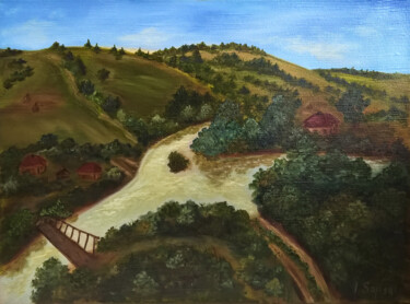 Schilderij getiteld "Village landscape p…" door Iryna Sapsai, Origineel Kunstwerk, Olie