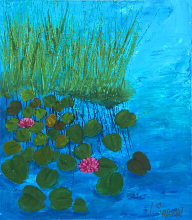 Painting titled "Water lily art. Wat…" by Iryna Sapsai, Original Artwork, Oil