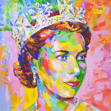 Peinture intitulée "Queen Elizabeth II.…" par Iryna Kastsova, Œuvre d'art originale, Acrylique Monté sur Châssis en bois