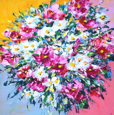 Картина под названием "Pink bouquet." - Iryna Kastsova, Подлинное произведение искусства, Акрил Установлен на Деревянная рам…