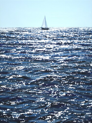 Pintura intitulada "Ocean. sailboat." por Iryna Kastsova, Obras de arte originais, Acrílico Montado em Armação em madeira