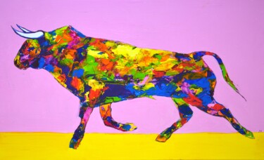 Malarstwo zatytułowany „Bull” autorstwa Iryna Kastsova, Oryginalna praca, Akryl Zamontowany na Drewniana rama noszy