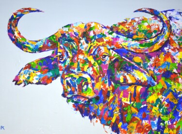 Malarstwo zatytułowany „Bull 3.” autorstwa Iryna Kastsova, Oryginalna praca, Akryl Zamontowany na Drewniana rama noszy