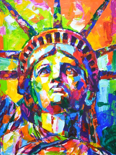Schilderij getiteld "Statue of Liberty" door Iryna Kastsova, Origineel Kunstwerk, Acryl Gemonteerd op Frame voor houten bran…