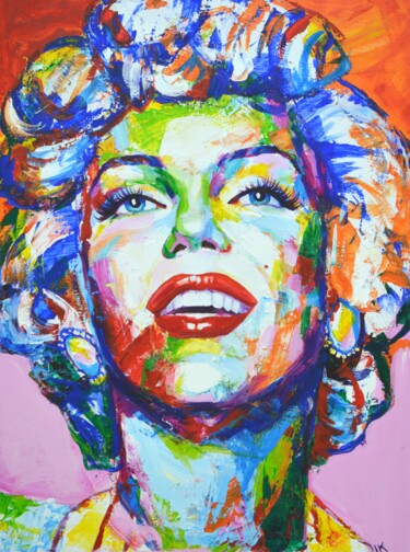 Schilderij getiteld "Marilyn Monroe 23" door Iryna Kastsova, Origineel Kunstwerk, Acryl Gemonteerd op Frame voor houten bran…