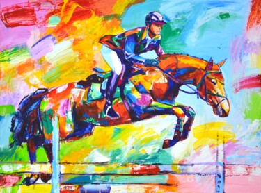 Ζωγραφική με τίτλο "Horse racing" από Iryna Kastsova, Αυθεντικά έργα τέχνης, Ακρυλικό Τοποθετήθηκε στο Ξύλινο φορείο σκελετό