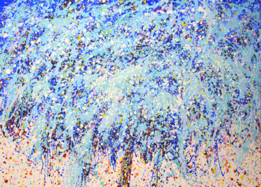 Painting titled "Blue tree 2 ." by Iryna Kastsova, Original Artwork, Acrylic Mounted on Wood Stretcher frame