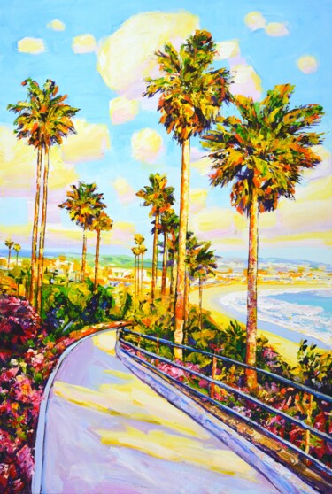 Painting titled "Road to the ocean 3." by Iryna Kastsova, Original Artwork, Acrylic Mounted on Wood Stretcher frame