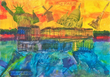 Collages getiteld "Big Paris" door Isa-Isarielle, Origineel Kunstwerk, Acryl