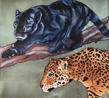 Artisanat intitulée "panthere noire et j…" par Isabelle Seguin, Œuvre d'art originale, Écharpes et Foulards