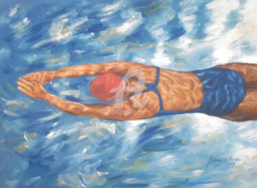 Schilderij getiteld "Swimming" door Isaac Opoku Badu, Origineel Kunstwerk, Acryl
