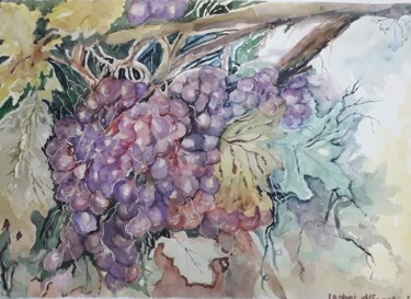 Pintura intitulada "Uvas" por Isabel Alfarrobinha, Obras de arte originais, Aquarela