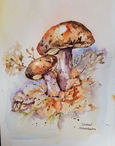 Pintura intitulada "Cogumelos" por Isabel Alfarrobinha, Obras de arte originais, Aquarela