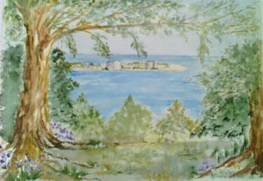 Painting titled "Tróia vista da serr…" by Isabel Alfarrobinha, Original Artwork, Watercolor