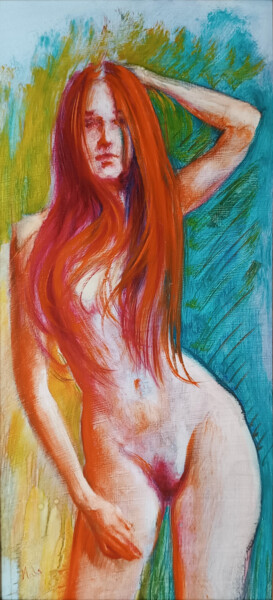 Painting titled "💘Toute Nue 💘Fully N…" by Isabel Mahe, Original Artwork, Oil Mounted on Cardboard