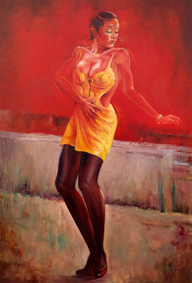 Painting titled "Envie de danser / F…" by Isabel Mahe, Original Artwork, Oil Mounted on Wood Stretcher frame