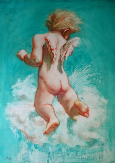 Painting titled "👼 Jeu d'Ange 👼 Ange…" by Isabel Mahe, Original Artwork, Oil Mounted on Other rigid panel