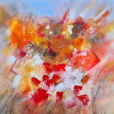 Pintura intitulada "Coquelicots et fleu…" por Isabel Ollange, Obras de arte originais, Óleo Montado em Armação em madeira