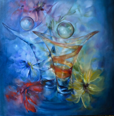 Malerei mit dem Titel "Party glass" von Isabel Tapias, Original-Kunstwerk, Öl