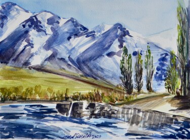 Schilderij getiteld "Montagne innevate" door Isabel Zuniga Recalde, Origineel Kunstwerk, Aquarel