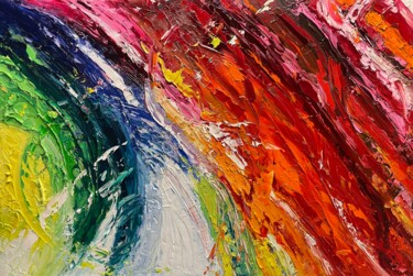 Schilderij getiteld "Holi" door Isabell Deltell, Origineel Kunstwerk, Olie Gemonteerd op Frame voor houten brancard