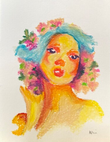 Disegno intitolato "Fleur de vie 4" da Isabelle Asni, Opera d'arte originale, Pastello