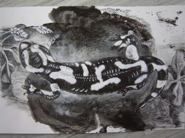 Рисунок под названием "La salamandre" - Isabelle Blanc, Подлинное произведение искусства, Чернила