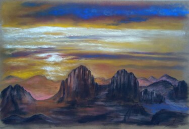 Drawing titled "Montagnes turques" by Isabelle Blanc, Original Artwork, Pastel