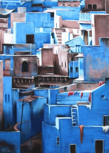 Malarstwo zatytułowany „La ville bleue” autorstwa Isabelle Boccalini, Oryginalna praca, Pastel