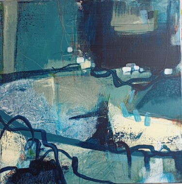 제목이 "Abstrait en bleu"인 미술작품 Isabelle Bout로, 원작, 아크릴 나무 들것 프레임에 장착됨