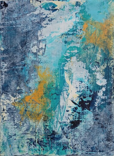 Peinture intitulée "Abstrait bleu-orang…" par Isabelle Bout, Œuvre d'art originale, Acrylique Monté sur Autre panneau rigide