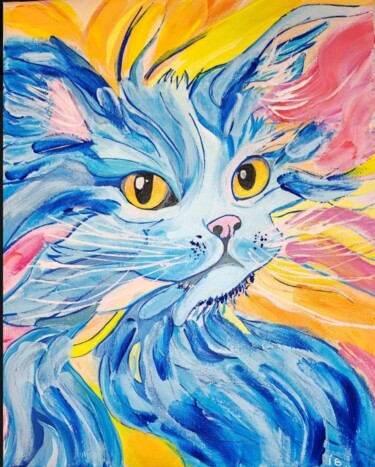 Painting titled "Chat" by Isabelle Breteau (Zabougne), Original Artwork, Acrylic