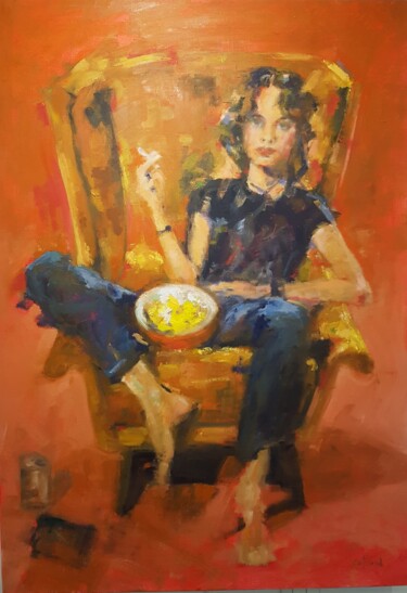 Картина под названием "Chips alors!" - Isabelle Cotillard, Подлинное произведение искусства, Масло Установлен на Деревянная…