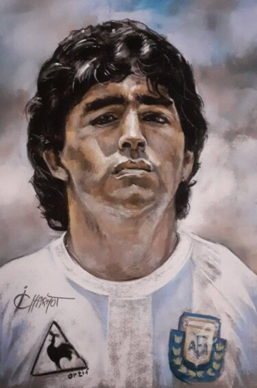 Pintura intitulada "Diego Maradona" por Isabelle Derangere, Obras de arte originais, Pastel