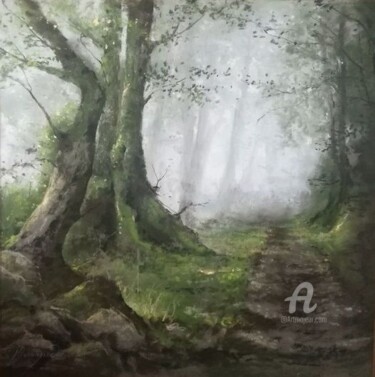 Drawing titled "Sous bois" by Isabelle Derangere, Original Artwork, Pastel