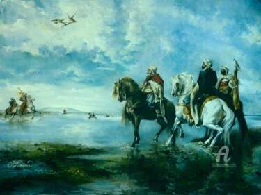 Painting titled "Chasse aux hérons d…" by Isabelle Derangere, Original Artwork, Pastel
