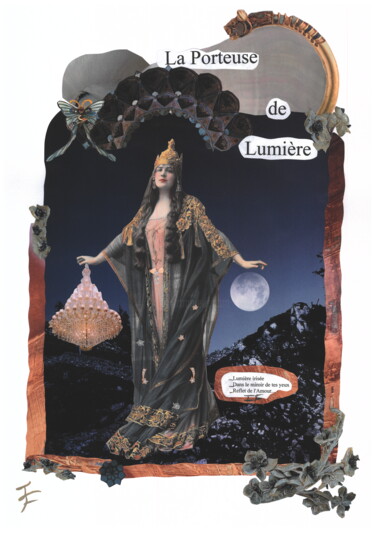 Κολάζ με τίτλο "La Porteuse de Lumi…" από Isabelle Flegeau, Αυθεντικά έργα τέχνης, Κολάζ