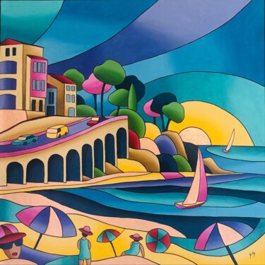 Painting titled "Banyuls" by Isabelle Gilly, Original Artwork, Acrylic Mounted on Wood Stretcher frame