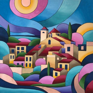 Painting titled "Céret" by Isabelle Gilly, Original Artwork, Acrylic Mounted on Wood Stretcher frame