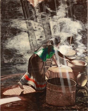 Peinture intitulée "Affairée" par Isabelle Hermida, Œuvre d'art originale, Acrylique Monté sur Châssis en bois