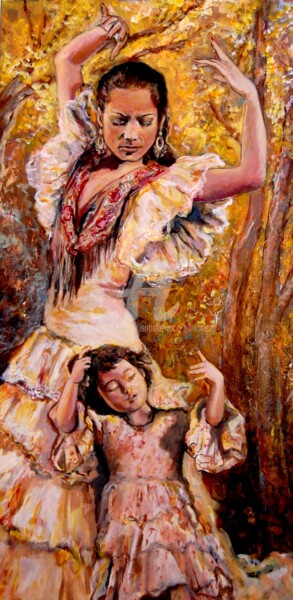Pintura titulada "Primavera Flamenca" por Isabelle Jacq (Gamboena), Obra de arte original, Acrílico