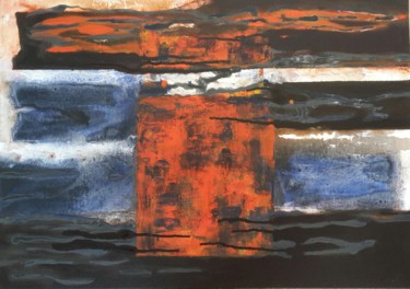 Painting titled "Incendie" by Isabelle Langlois, Original Artwork, Acrylic Mounted on Wood Stretcher frame