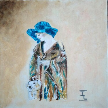 Schilderij getiteld "La femme au chapeau…" door Isabelle Lucas, Origineel Kunstwerk, Olie