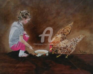 Painting titled "La jeune fermière" by Isabelle Lucas, Original Artwork, Oil