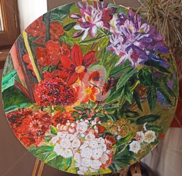 Malerei mit dem Titel "Ronde de fleurs" von Isabelle Lucas, Original-Kunstwerk, Öl Auf Keilrahmen aus Holz montiert