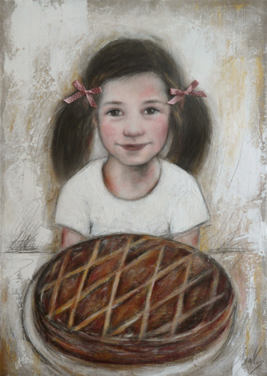 Pintura titulada ""J'aime la galette"" por Isabelle Milloz, Obra de arte original, Acrílico Montado en Bastidor de camilla d…