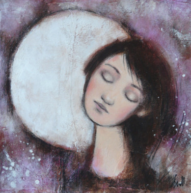Pittura intitolato "Luna (+ passe-parto…" da Isabelle Milloz, Opera d'arte originale, Acrilico Montato su Cartone